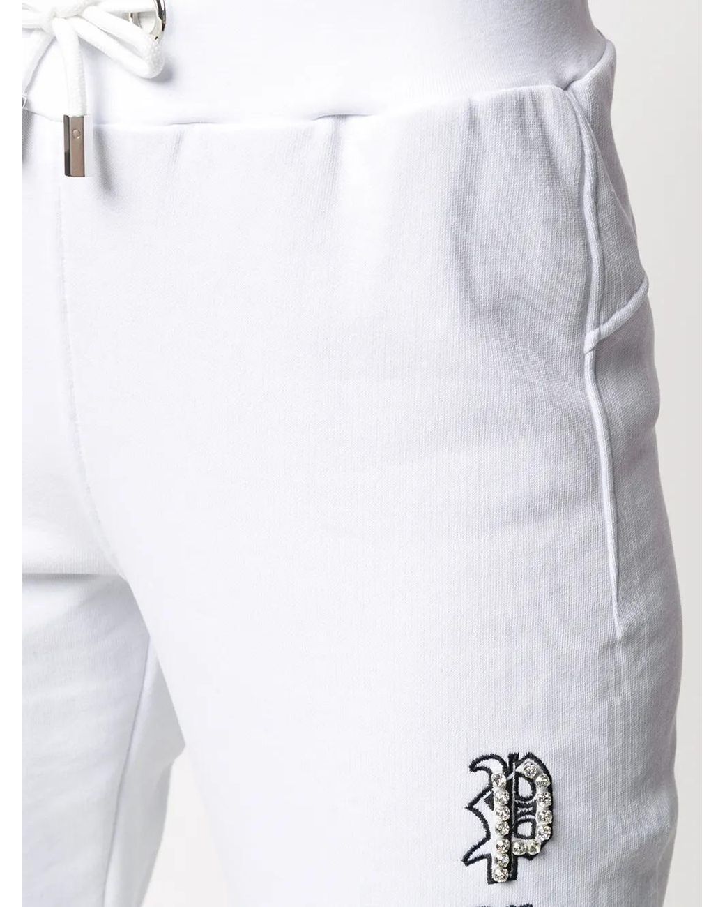 Philipp Plein White Crystal-Embellished Floral Track Patns