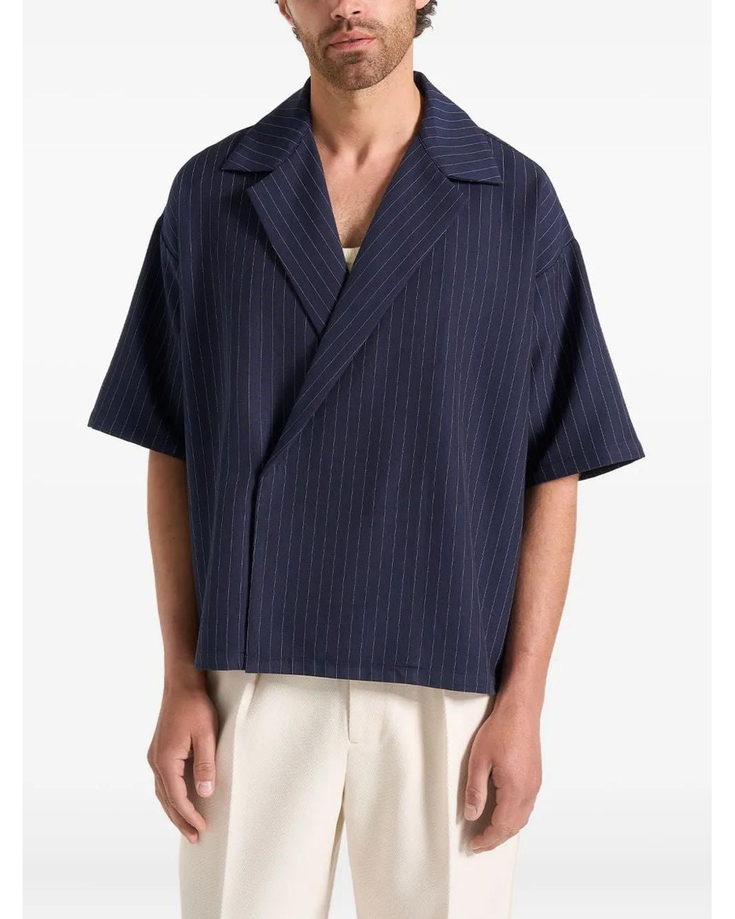 Manière De Voir Blue Abel Boxy Pinstripe Double Breasted Shirt for men