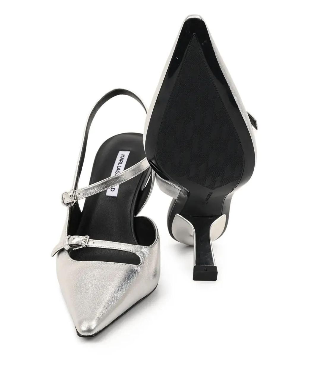 Karl Lagerfeld White Buckle-Detail Slingback Pumps