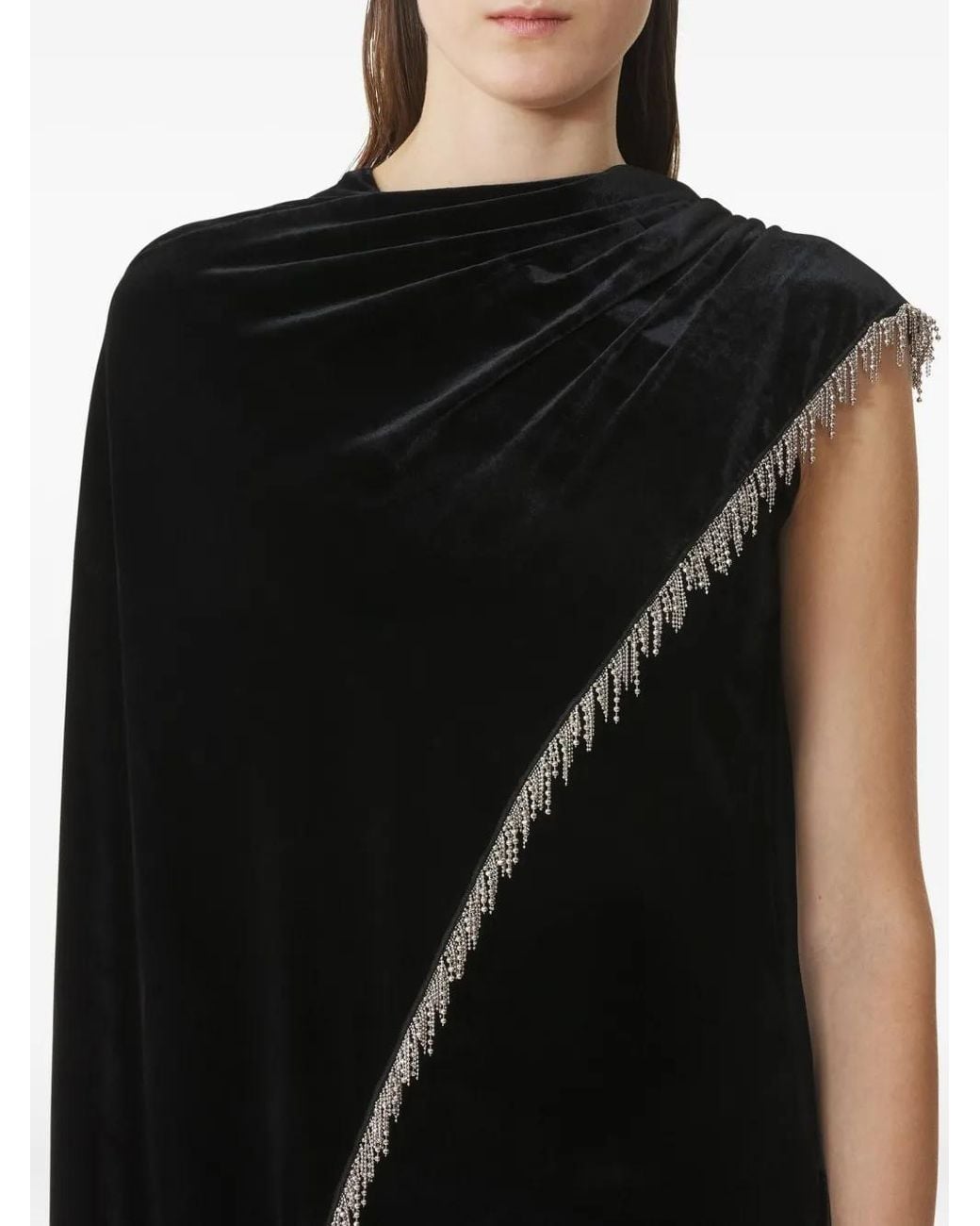 Lanvin Black Draped Embellished Dress