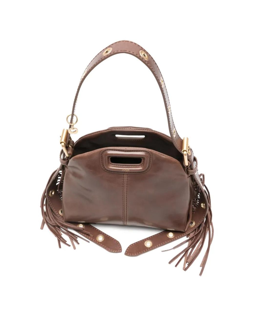 Bolso Shopper De Piel Con Flecos Maje de color Brown