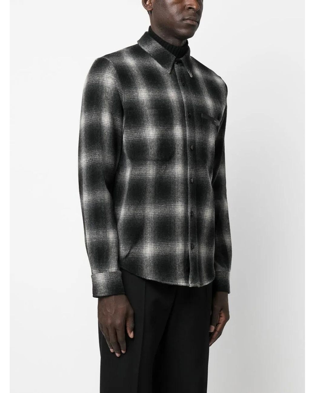 Amiri Black Logo-Patch Check-Print Shirt for men