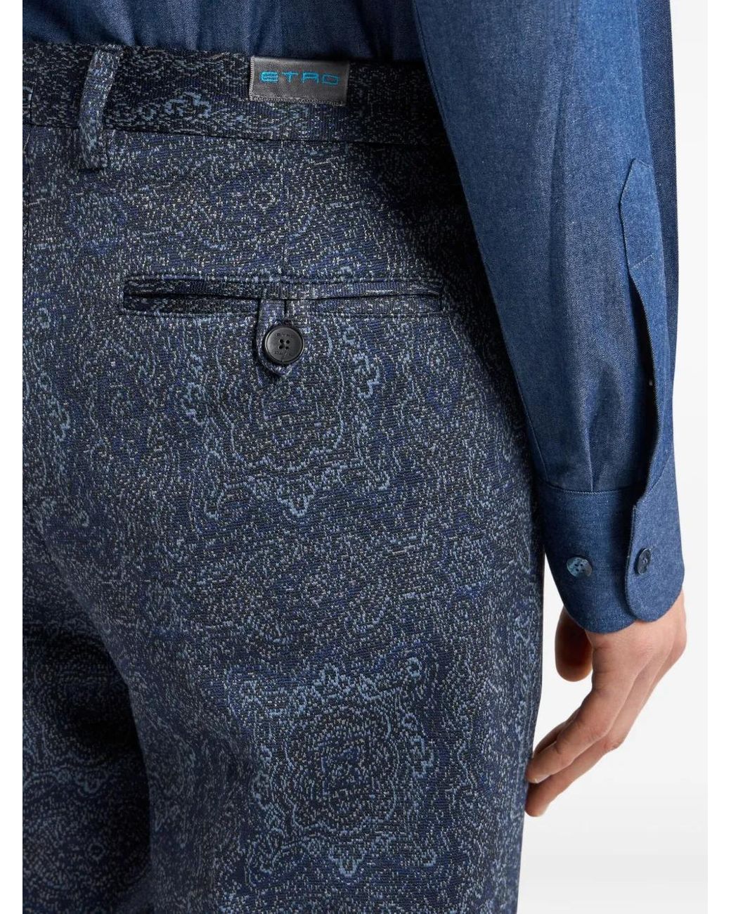 Etro Blue Patterned-Jacquard Tailored Trousers for men
