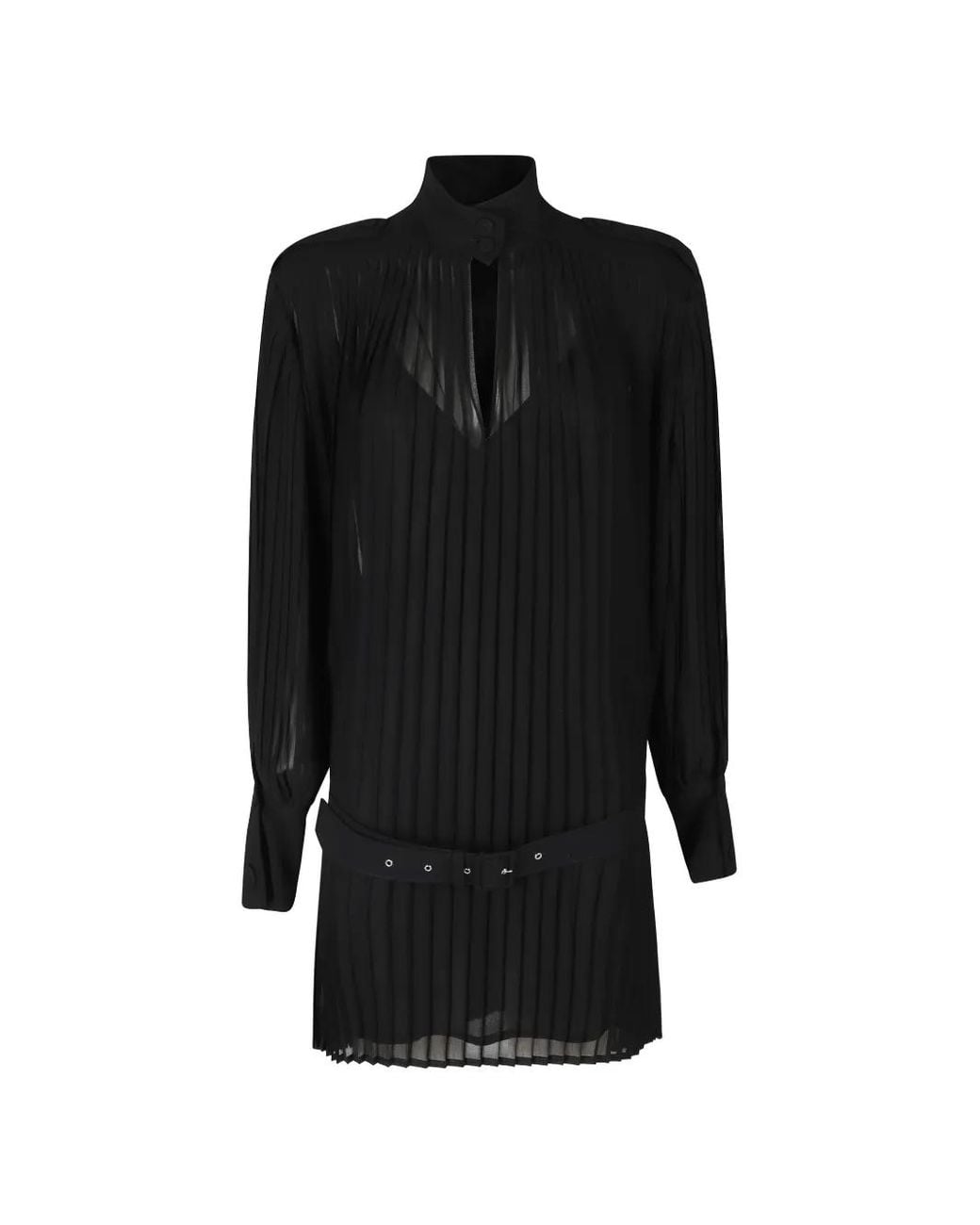 Semicouture Black Pleated Belted Mini Dress