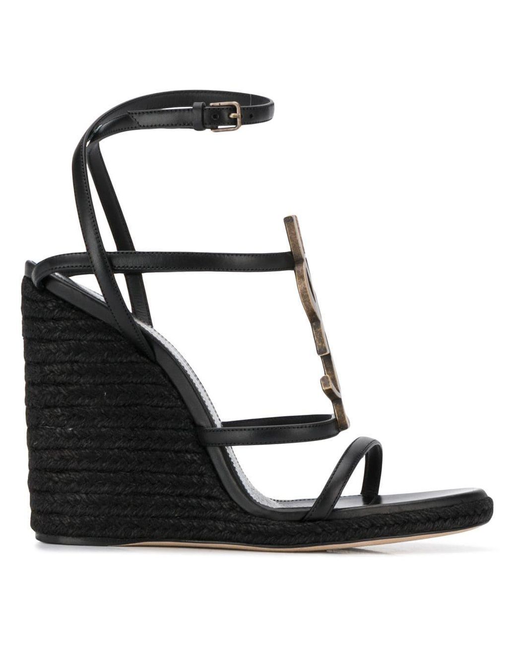 Saint Laurent Leer Cassandra Espadrilles in het Zwart - Lyst