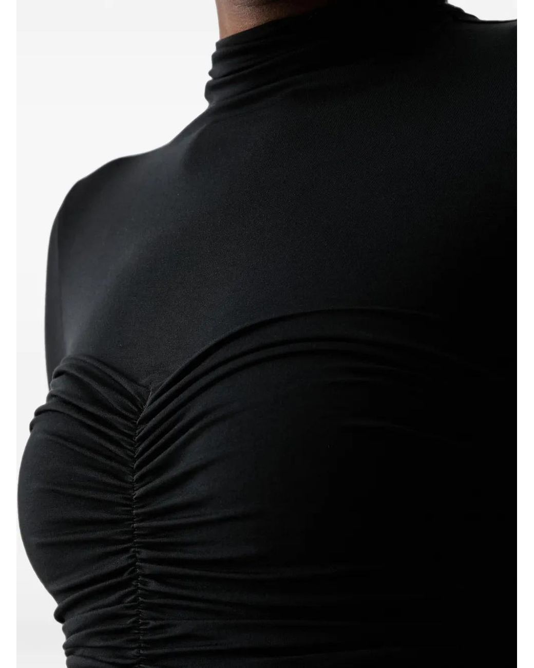 La Mania Black Solla Ruched High-Neck Top