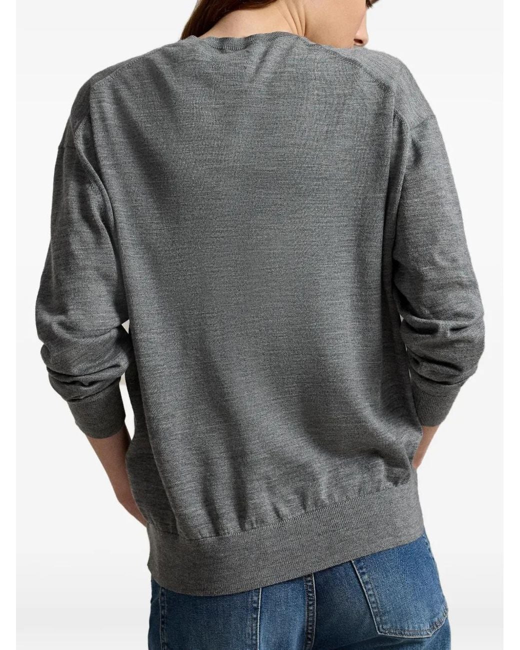 Polo Ralph Lauren Gray Wool Pony-Embroidered Sweater