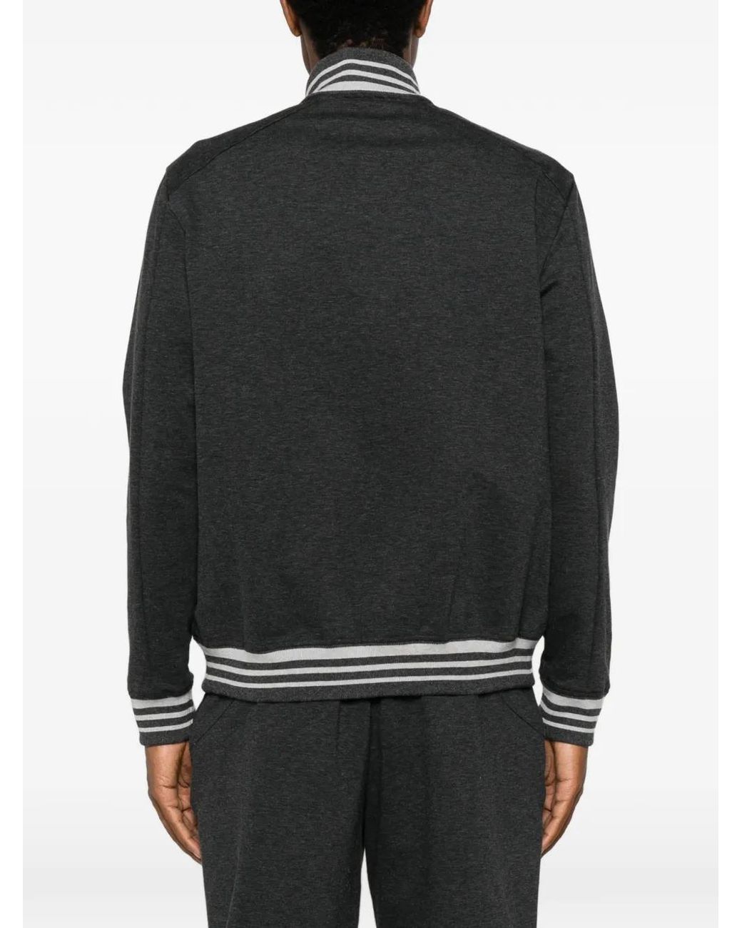 Panicale Black Striped-Trim Zip-Up Jacket for men