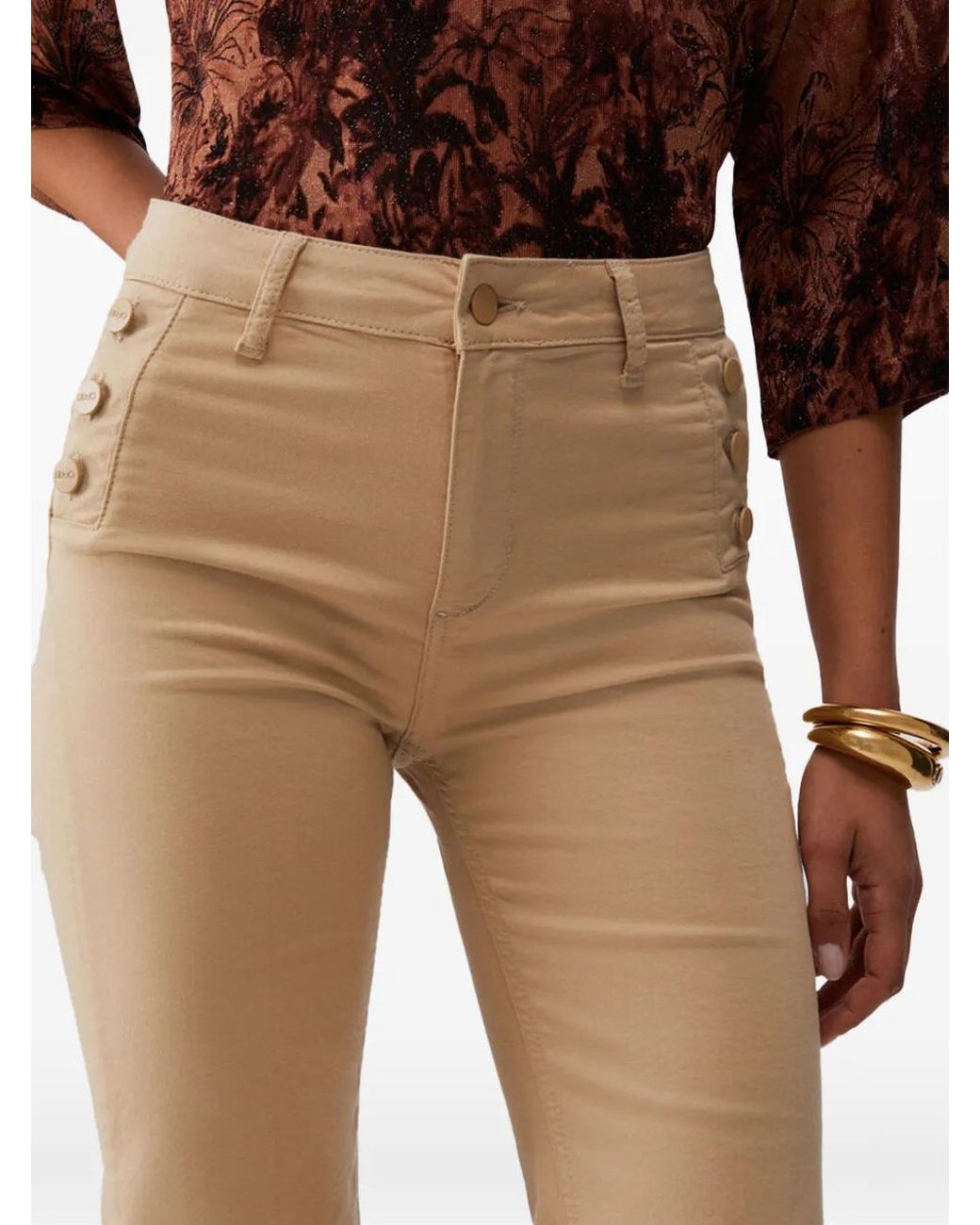 Liu Jo Natural Pantalon Évasé Bottom Up À Boutons Griffés