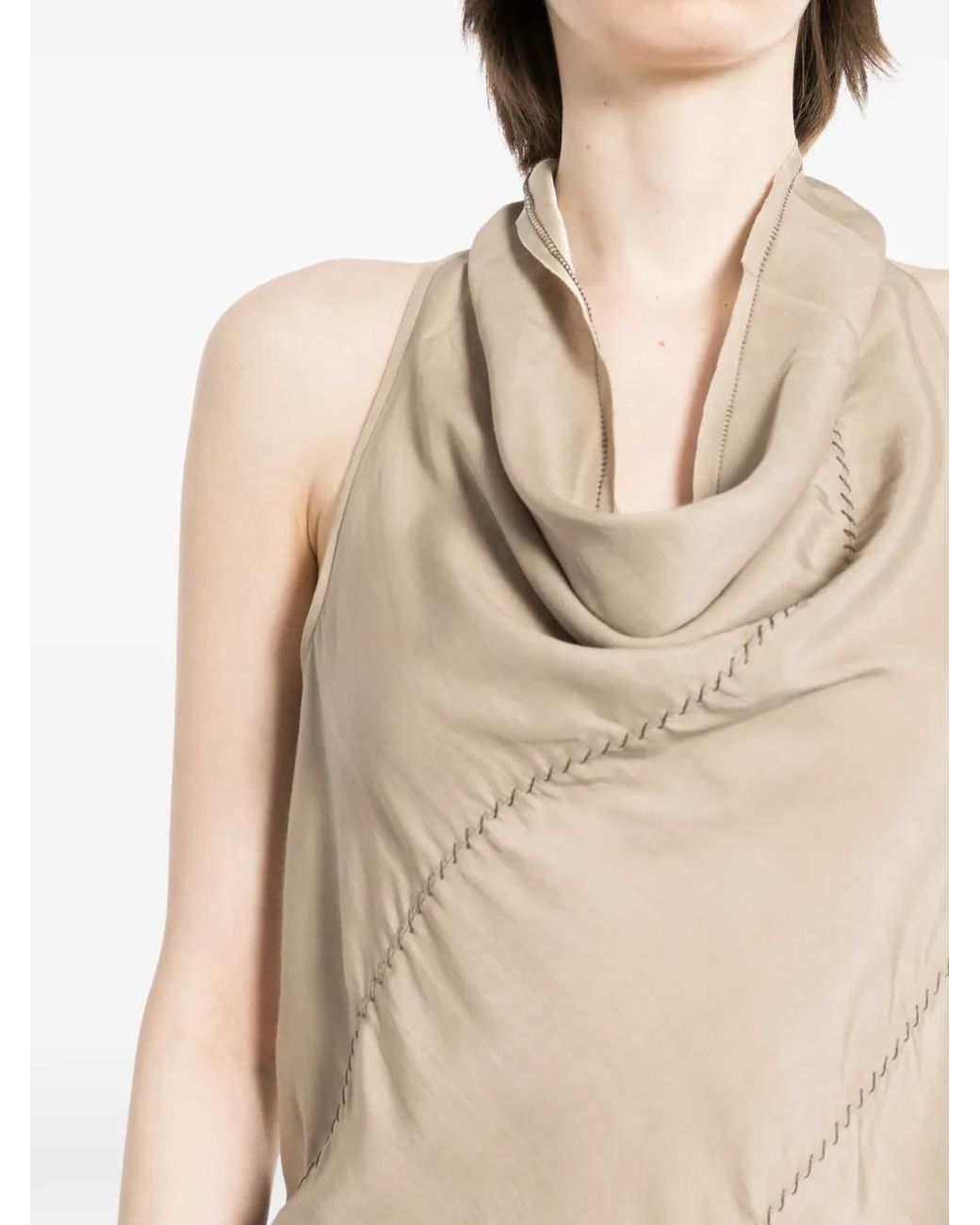 Yehuafan Natural Draped-Neck Top
