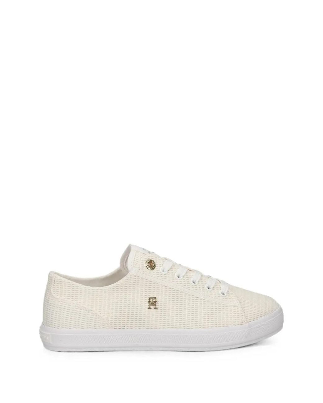 Tommy Hilfiger White Logo-Plaque Mesh Sneakers