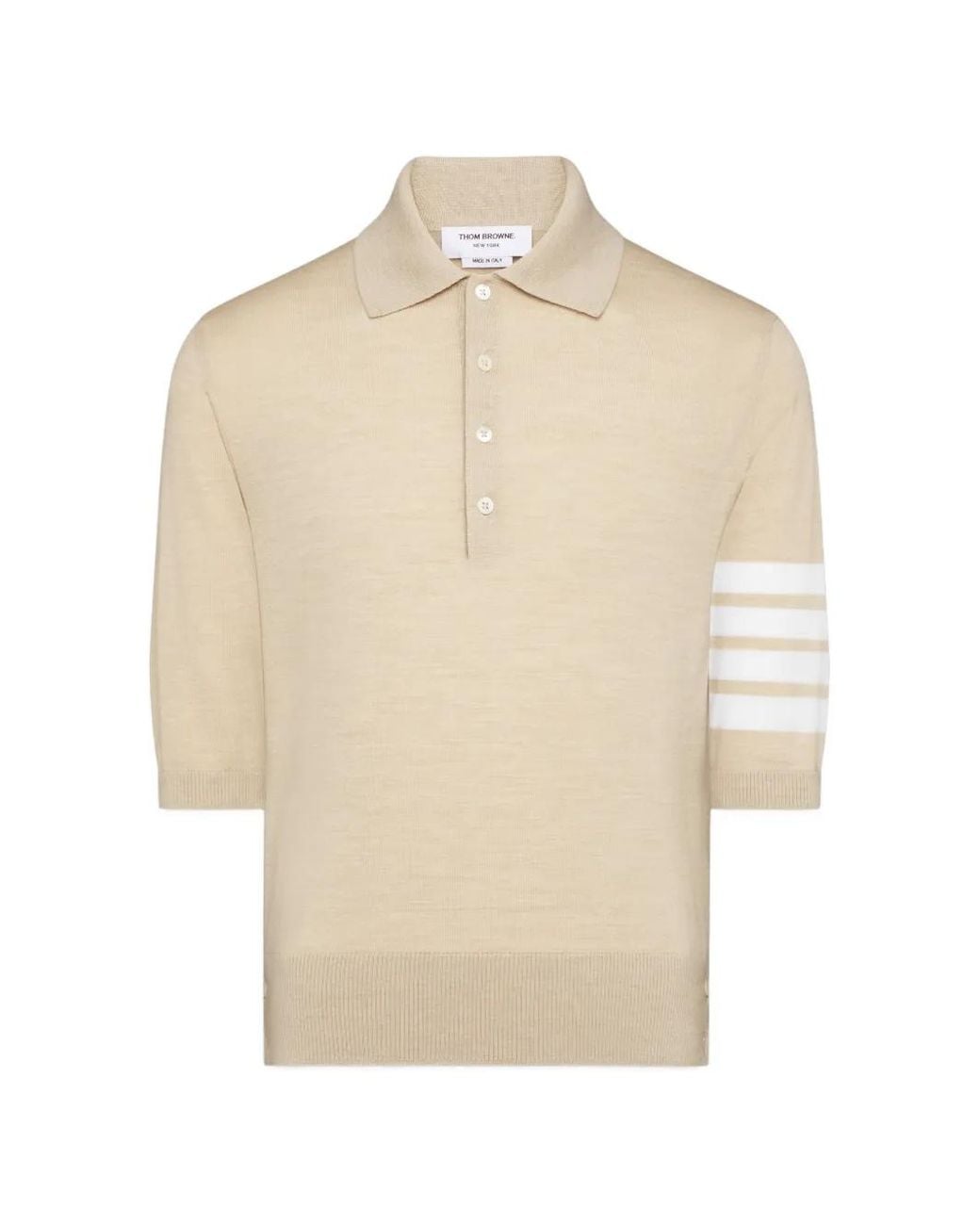 Thom Browne Natural Fine Merino Wool 4-Bar Polo for men