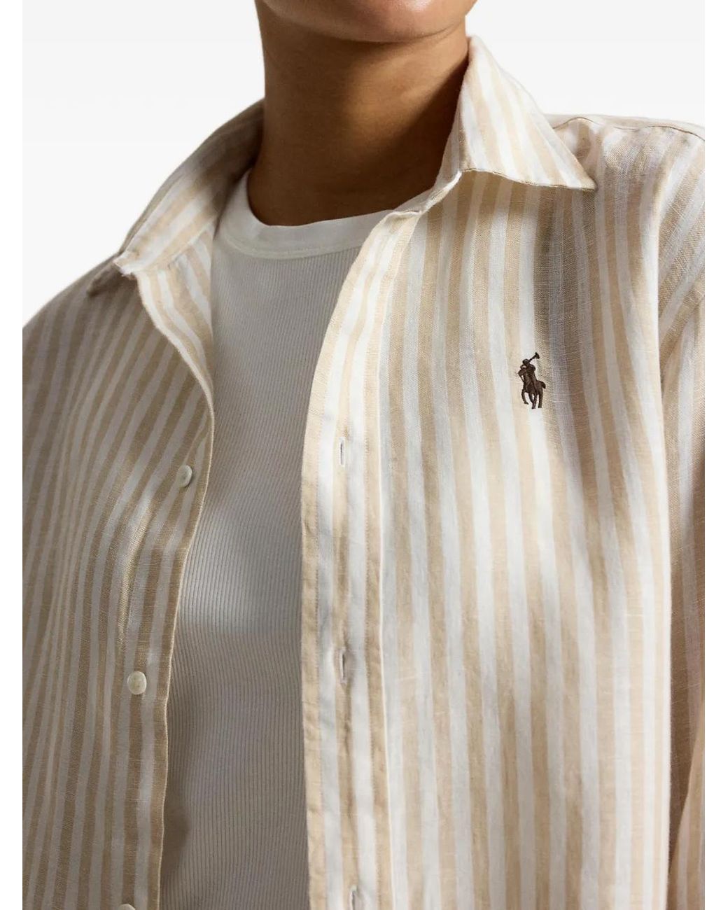 Polo Ralph Lauren Natural Wide Cropped Gingham Linen Shirt