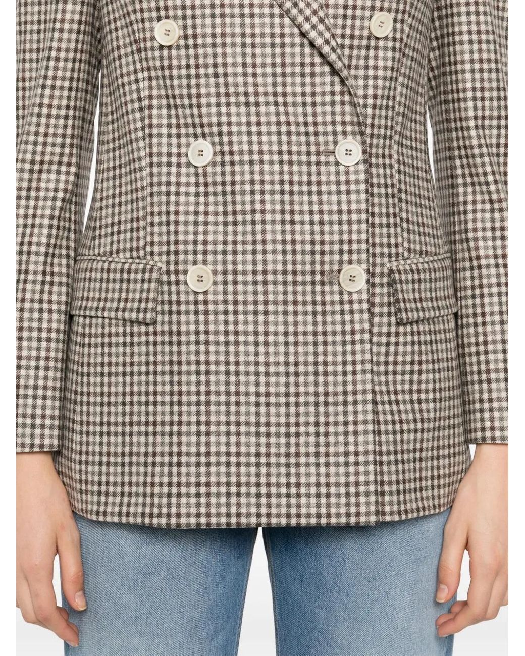 Brunello Cucinelli White Checks Notched Lapel Blazer