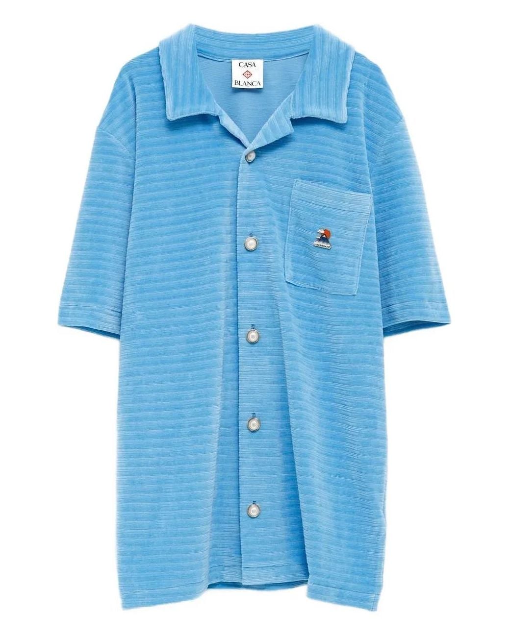 Casablanca Blue Striped Short-Sleeve Shirt for men