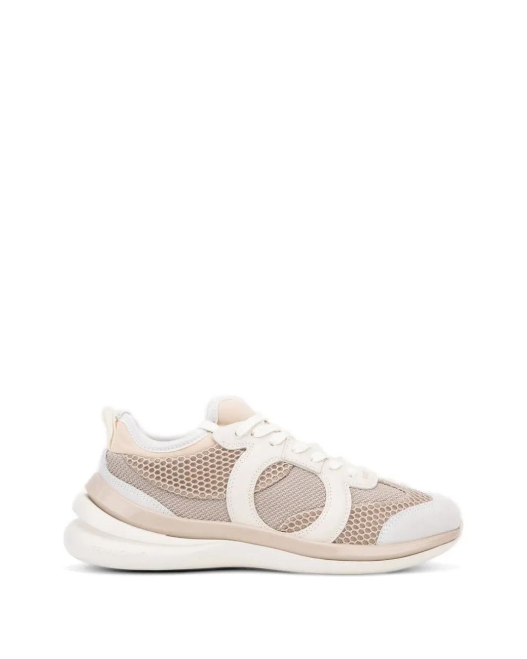 Ferragamo White Gancini Sneakers With Mesh Detail