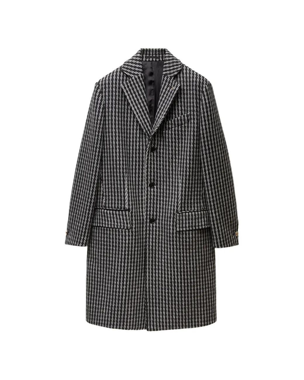 Versace Gray Jacquard Wool & Cashmere Coat for men