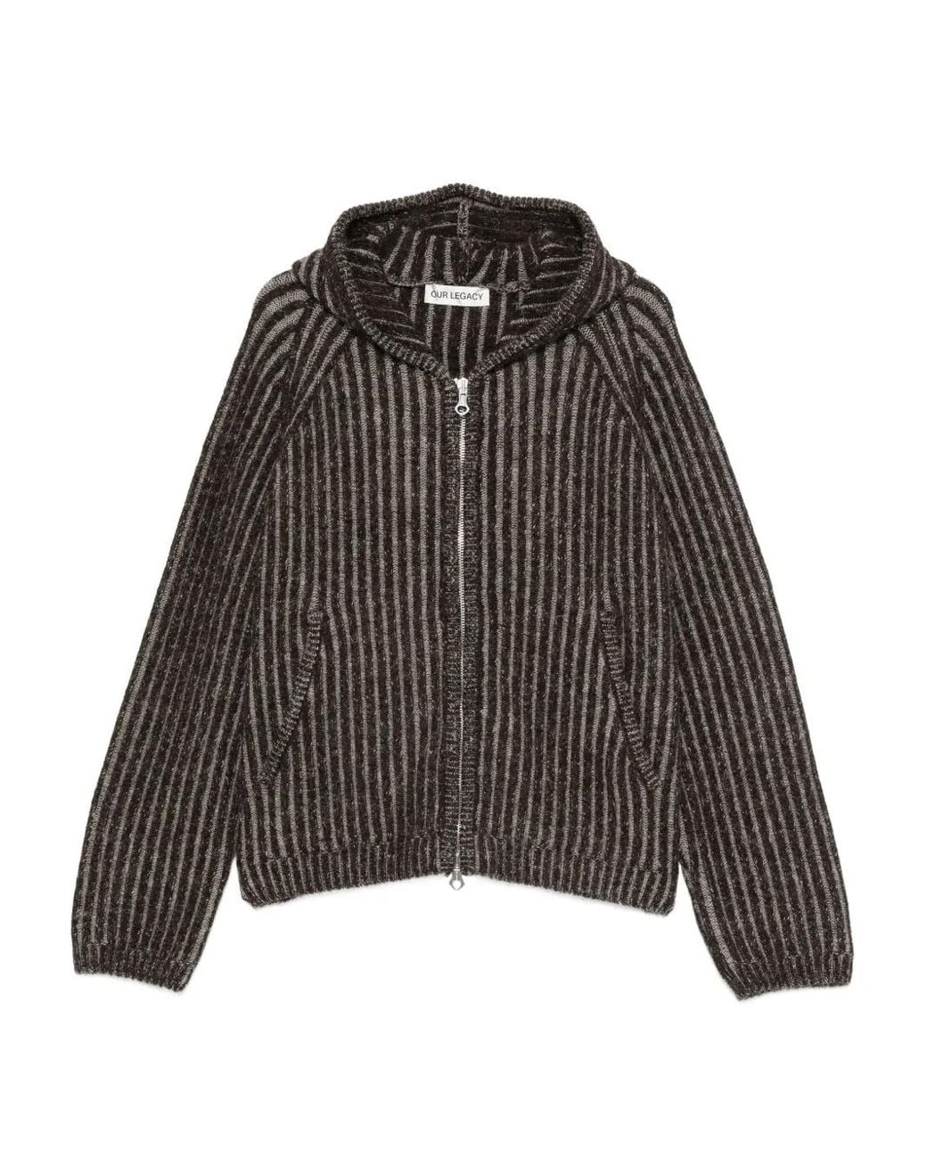 Our Legacy Black Striped Hooded Cardigan for men