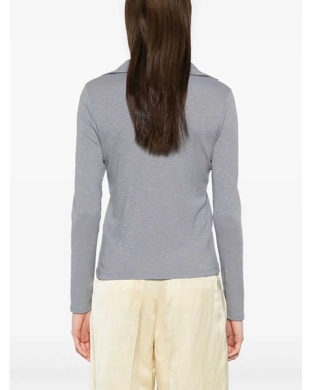 Vince Gray Open-Neck Long-Sleeve Polo Top