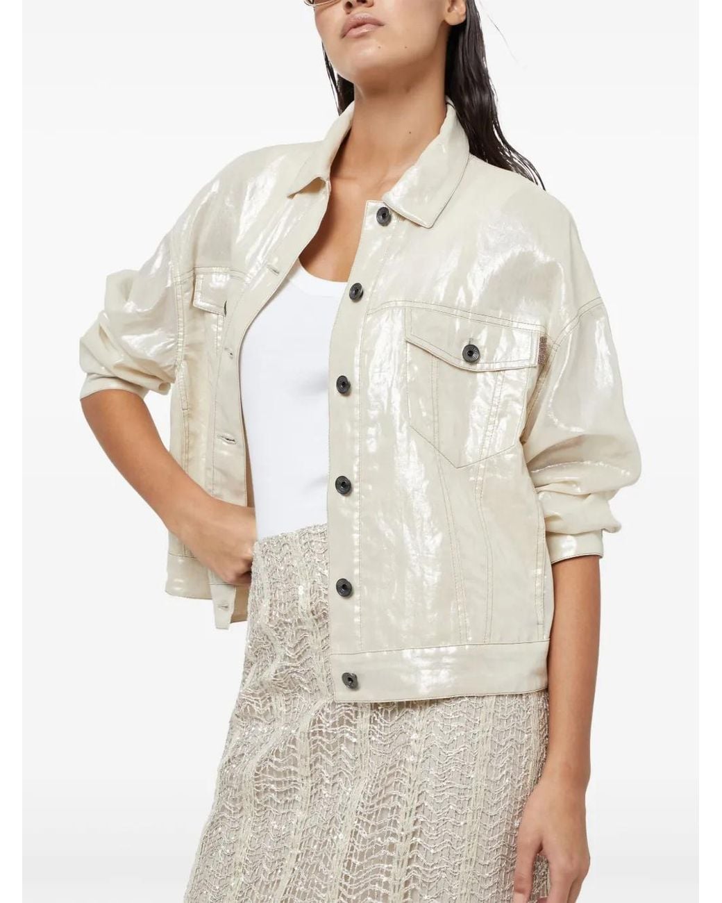 Brunello Cucinelli Natural Coated-Finish Cotton Jacket