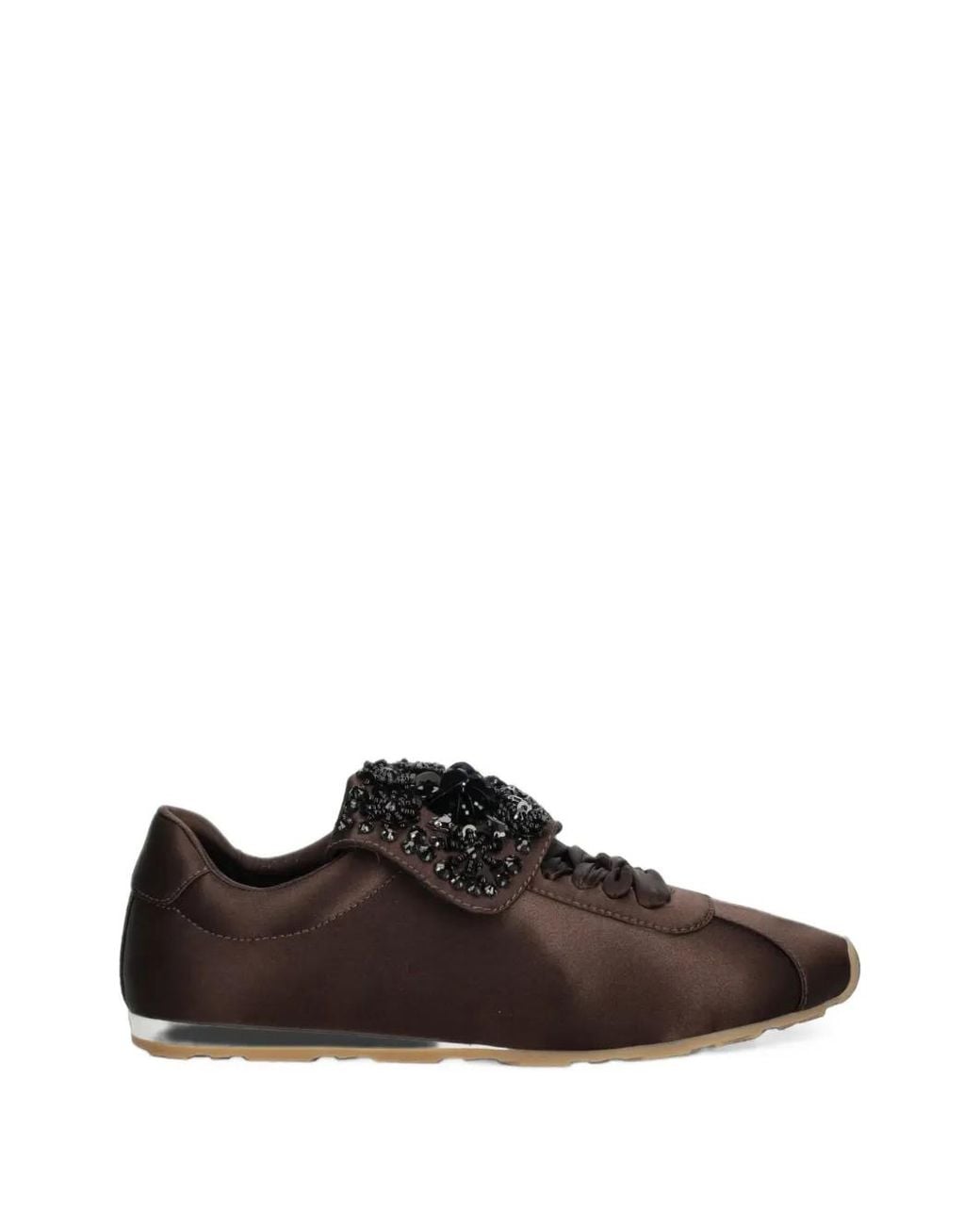 Jeffrey Campbell Brown Shelter Bead-Embellished Satin Sneakers