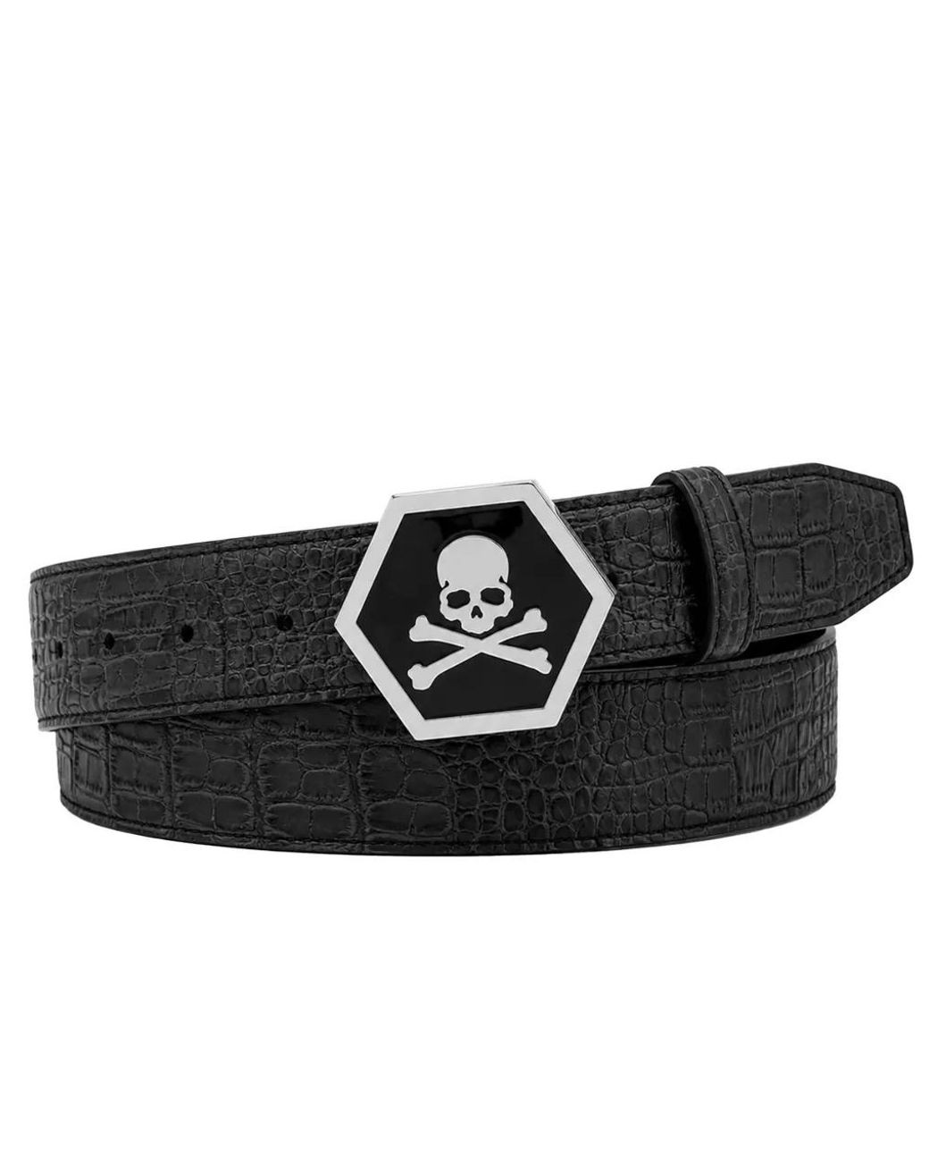 Philipp Plein Black Leather Belt Skull Cocco for men