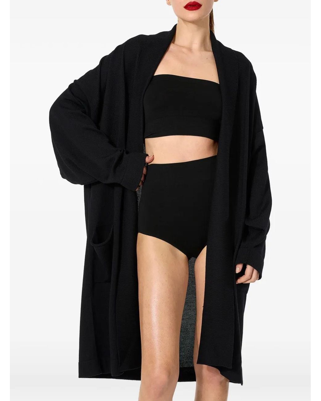 Wolford Black Merino-Knitted Mid-Length Cardigan