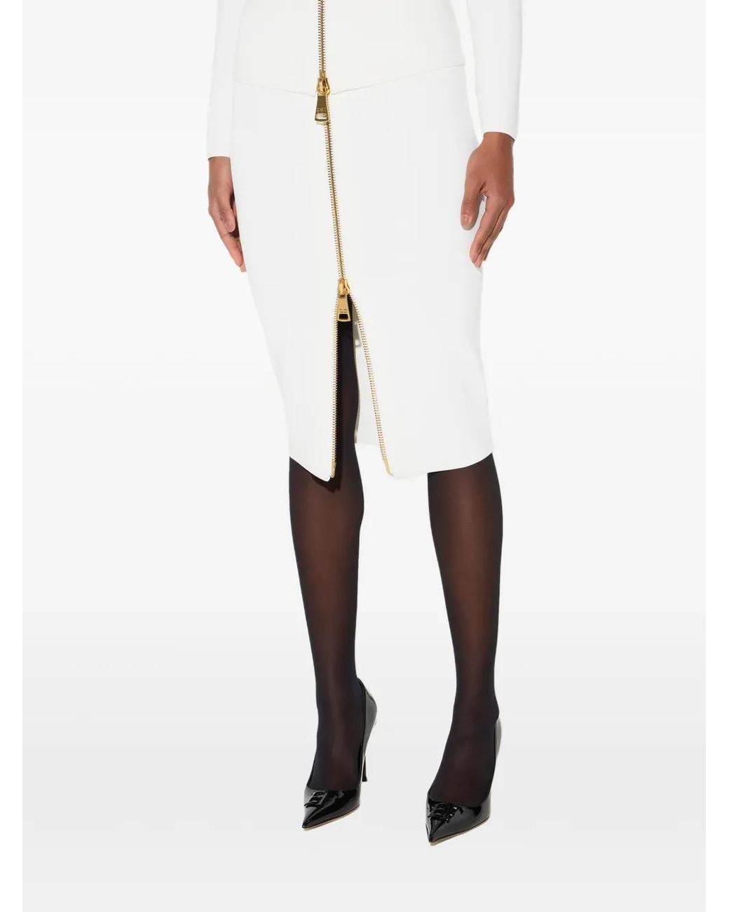 Elisabetta Franchi White Zipped Midi Skirt