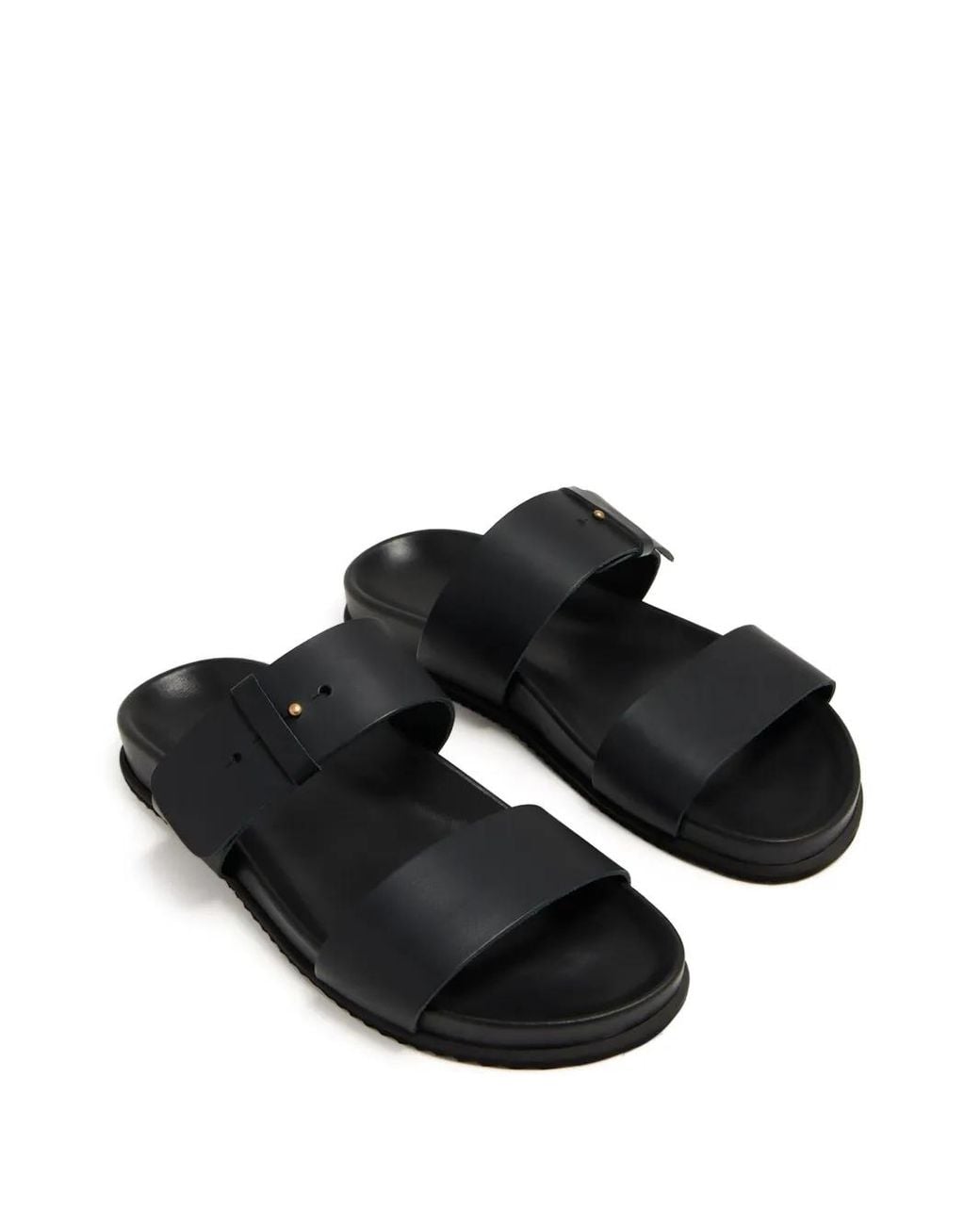 Ancient Greek Sandals Black Round-Toe Leather Sandals for men