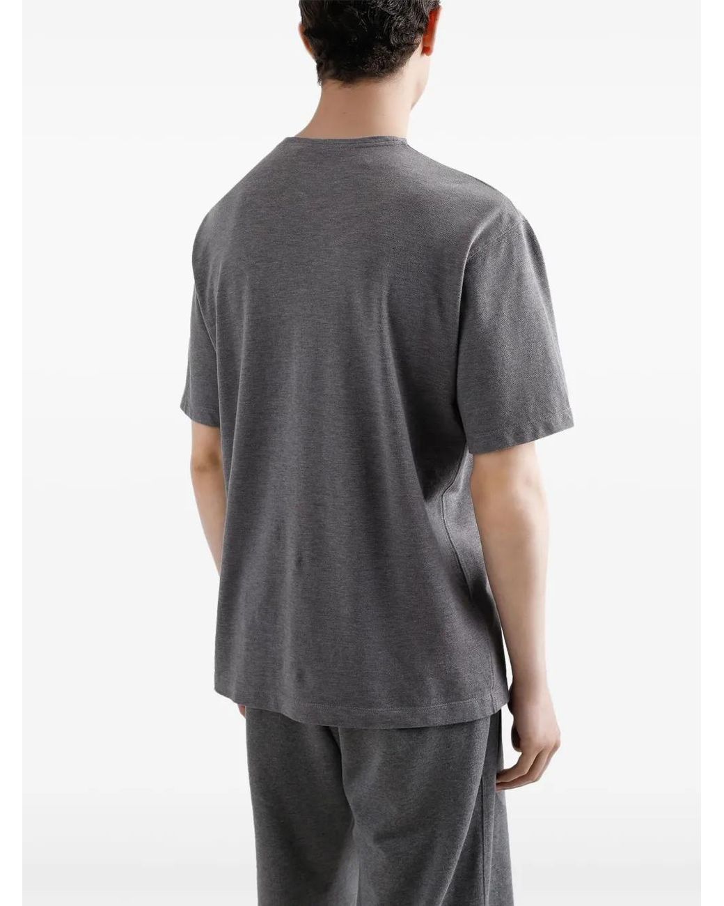 Dolce & Gabbana Gray Logo-Plaque Cotton T-Shirt for men