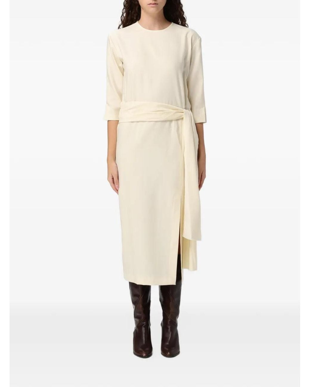 CRI.DA Natural Gertrude Wrap-Waist Midi Dress