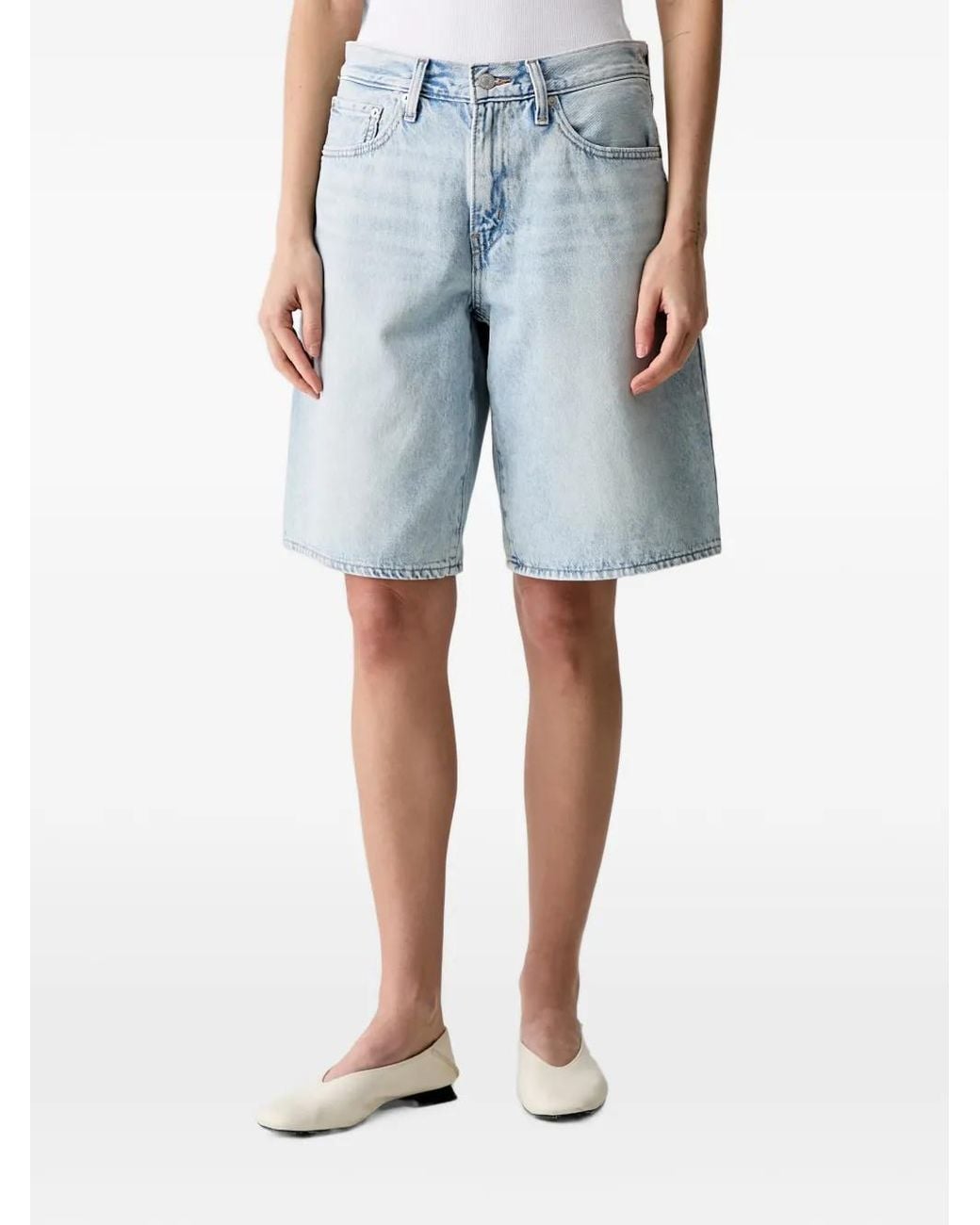 Levi's Blue Middy Faded-Effect Denim Shorts