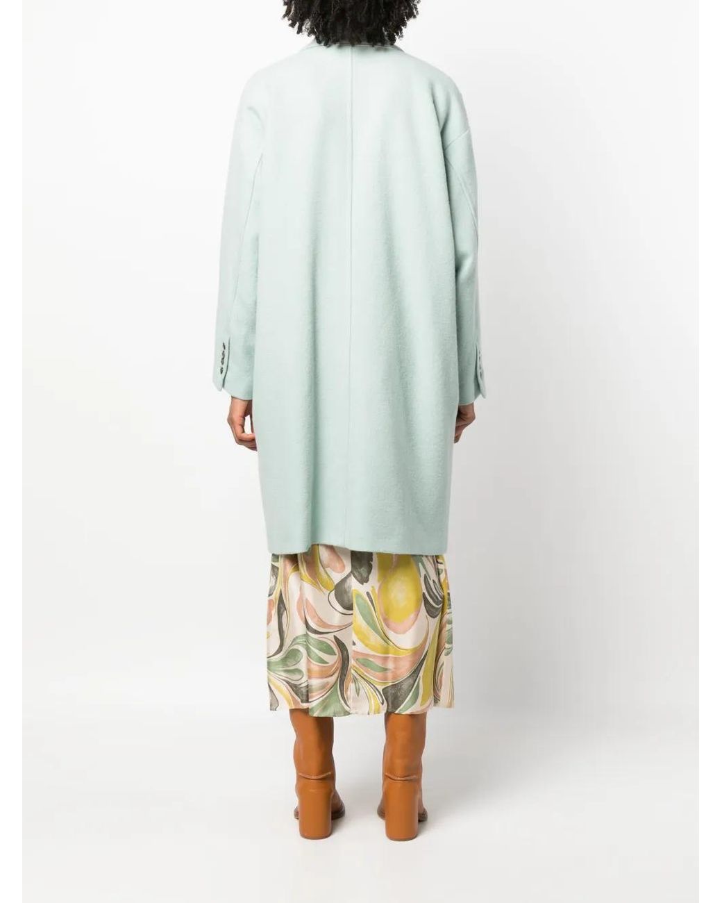Alysi Blue Double-Breasted Buttoned Wool Coat