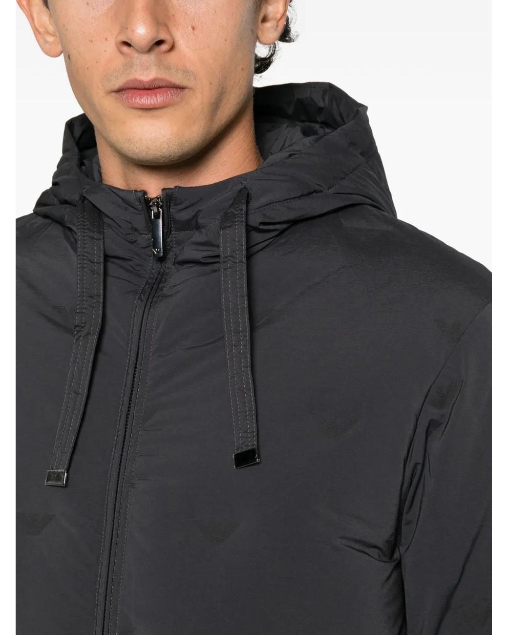 Emporio Armani Black Logo-Quilted Hooded Jacket for men