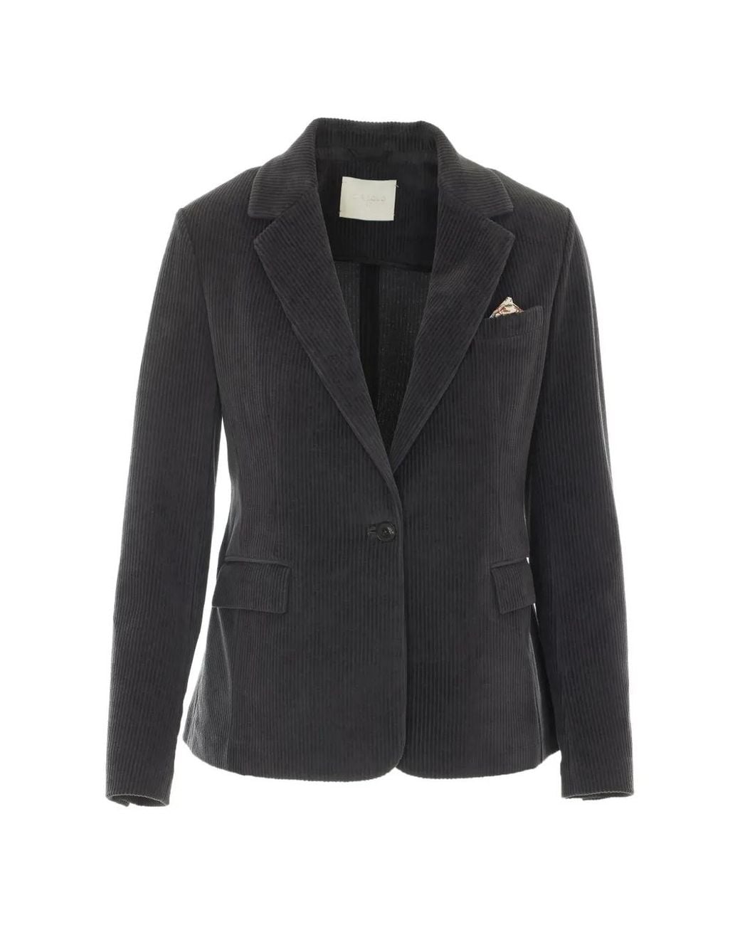 Circolo 1901 Black Corduroy-Effect Notched-Lapels Blazer