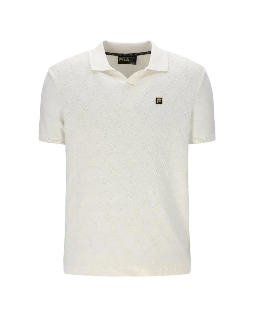 Fila White Diamond-Knit Polo-Collar T-Shirt for men