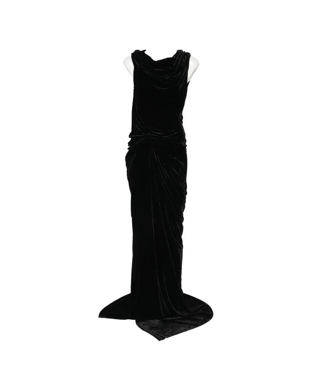Rick Owens Black Draped Velvet Maxi Dress