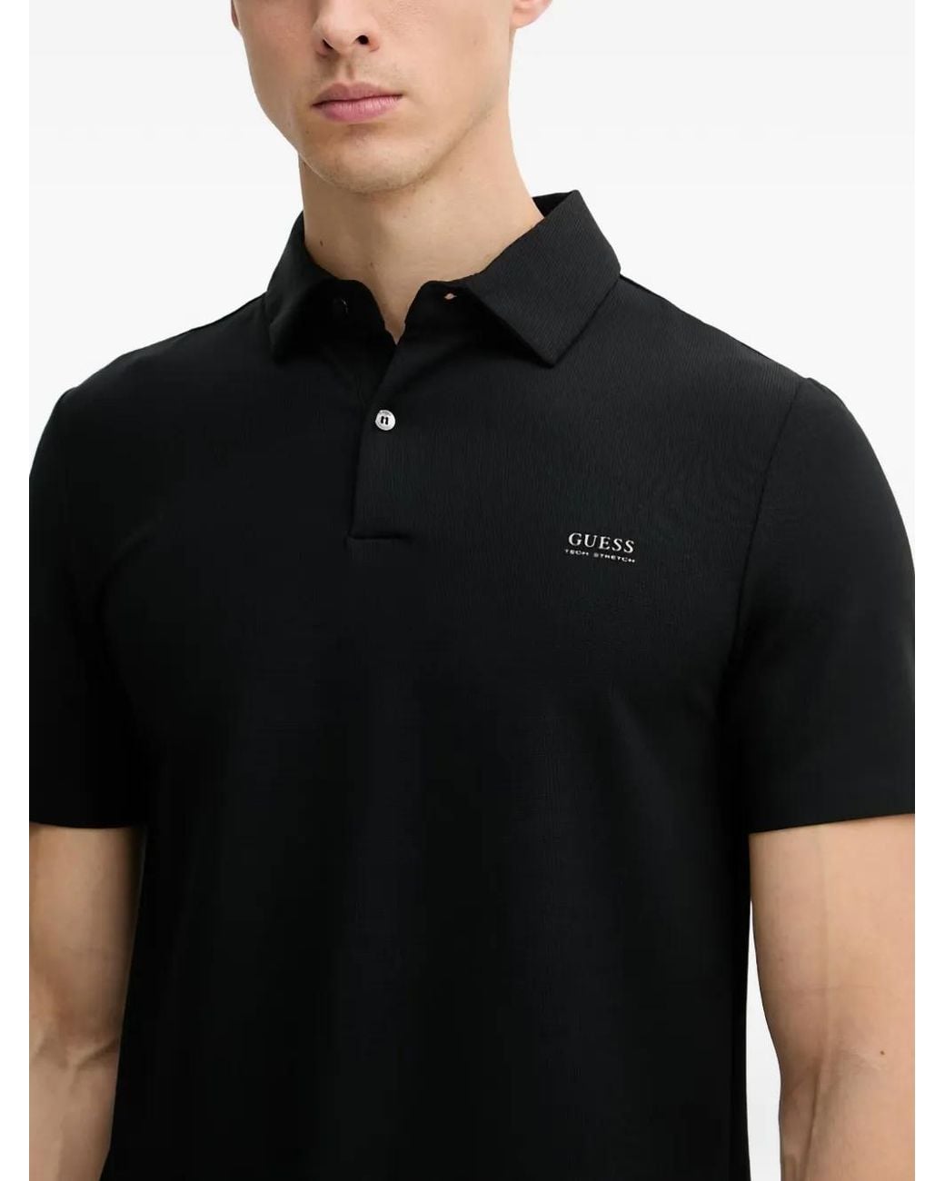 Guess Black Logo-Print Polo Shirt for men