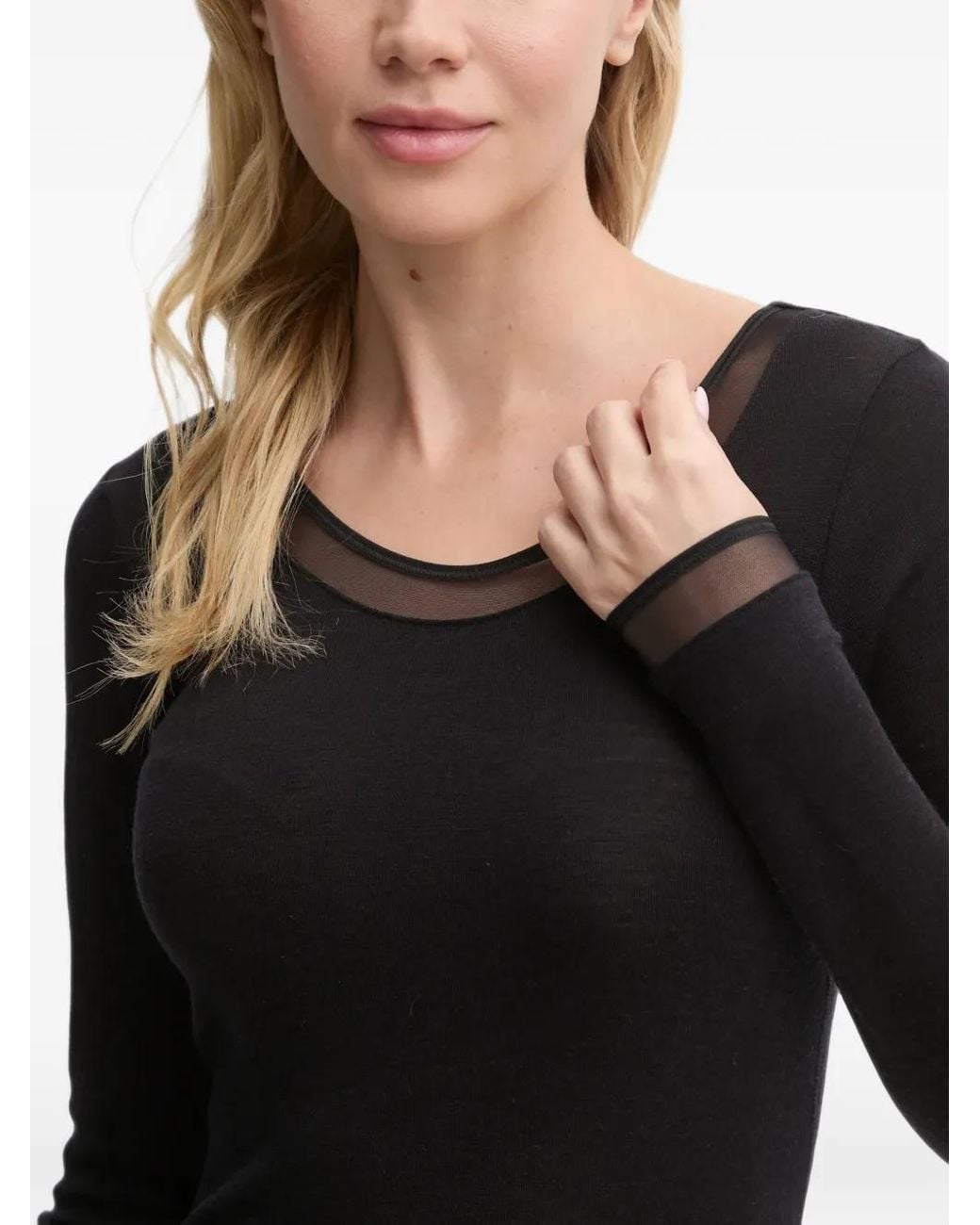 Chantelle Black Juliana Mesh-Panel Long-Sleeve T-Shirt