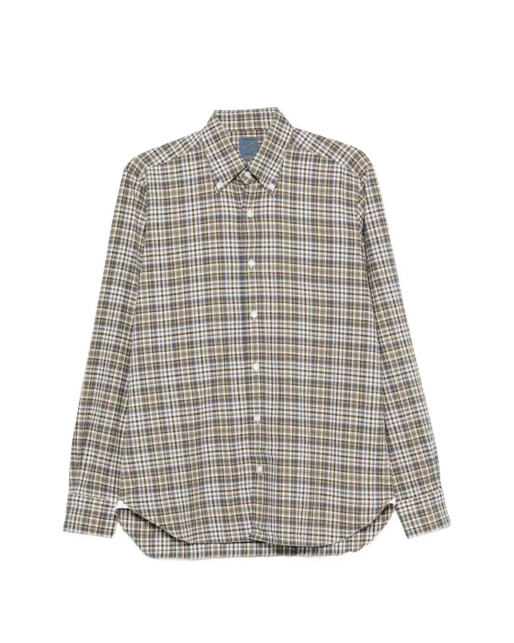Barba Napoli Gray Check-Pattern Button-Down Shirt for men