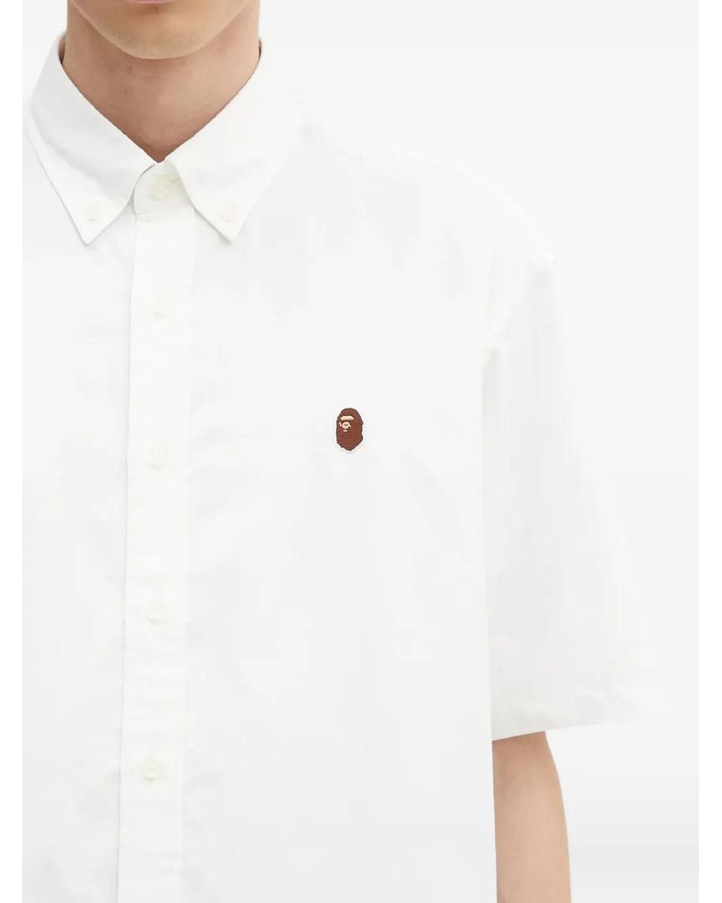 A Bathing Ape White One Point Embroidered Short-Sleeve Shirt for men