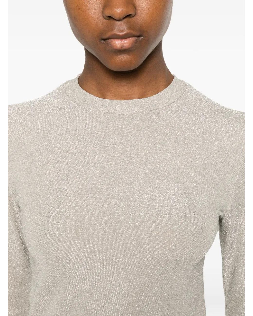 Forte_forte White Glitter-Effect Long-Sleeve Top