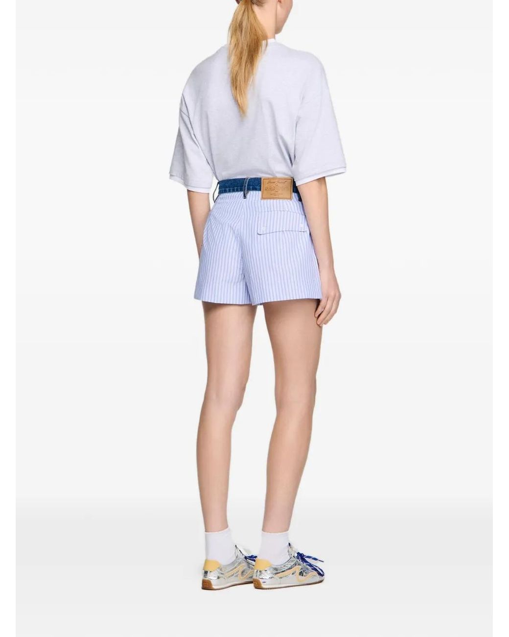 Sandro Blue Striped Shorts With Denim Details