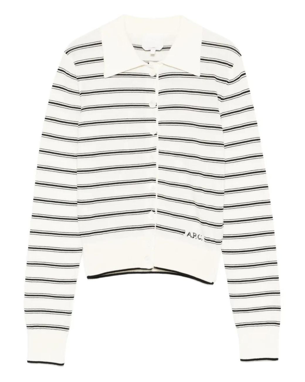 A.P.C. White Cropped Cardigan With Classic Collar And Ribbed Finish