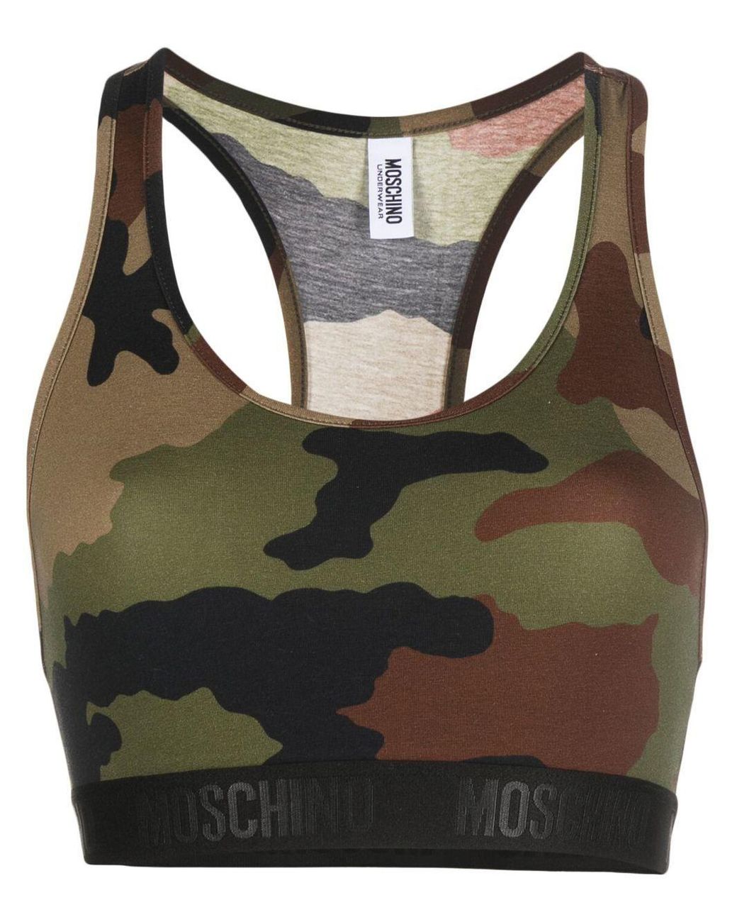 Moschino Camouflage-print Logo Sports Bra in Gray | Lyst