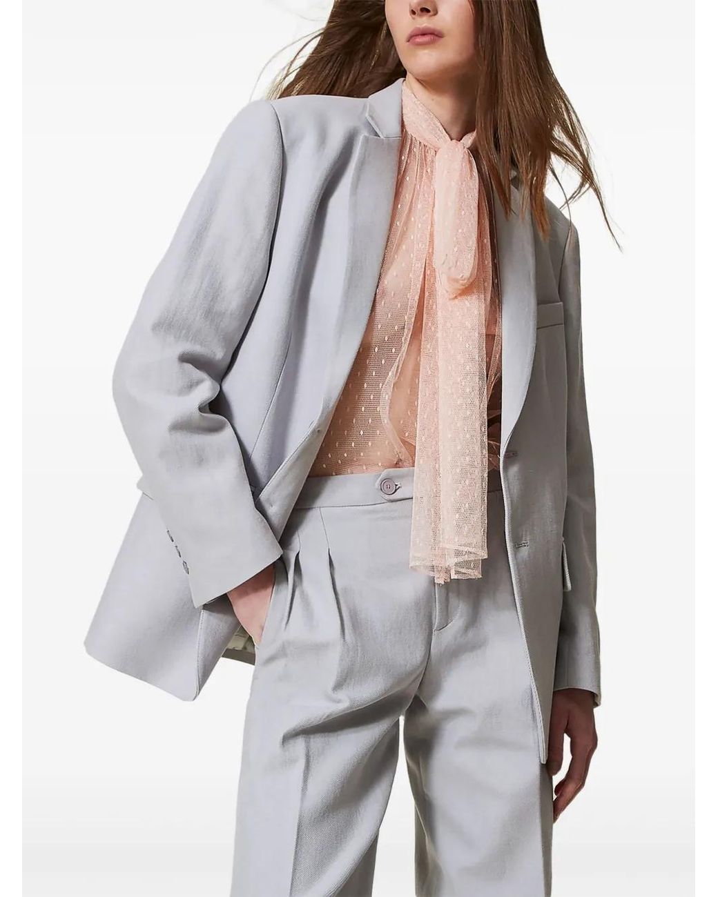 Twinset Blue Twill Single-Breasted Blazer