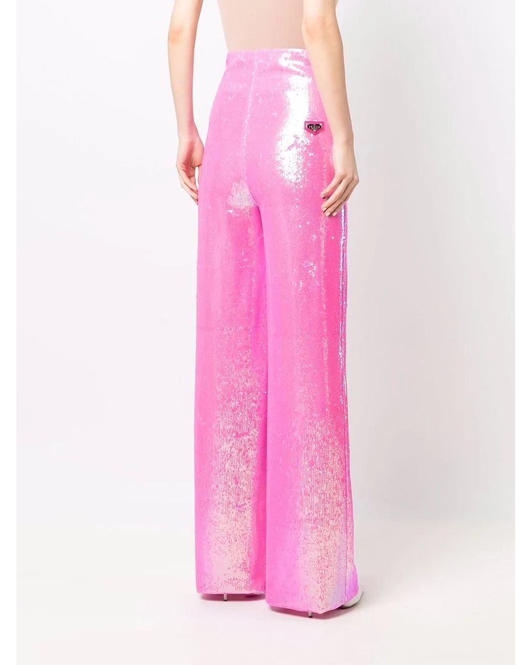 Philipp Plein Pink Wide-Leg Embellished Trousers