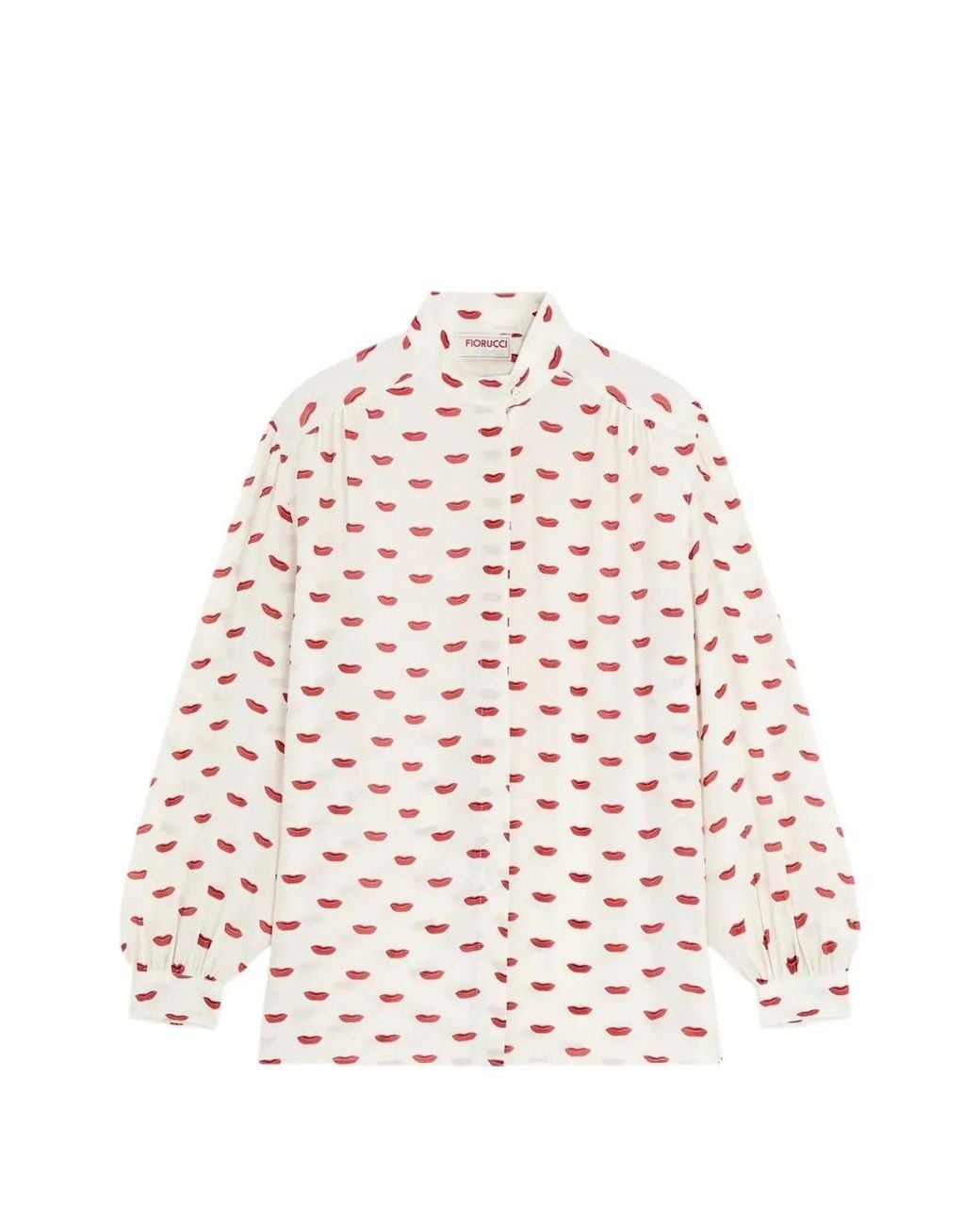 Fiorucci White Lips-Print Puff-Sleeve Blouse