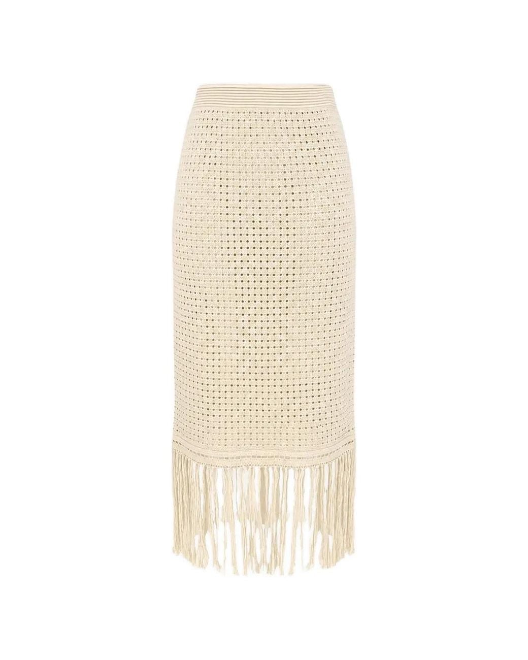 Zimmermann White Indra Fringe-Trimmed Skirt