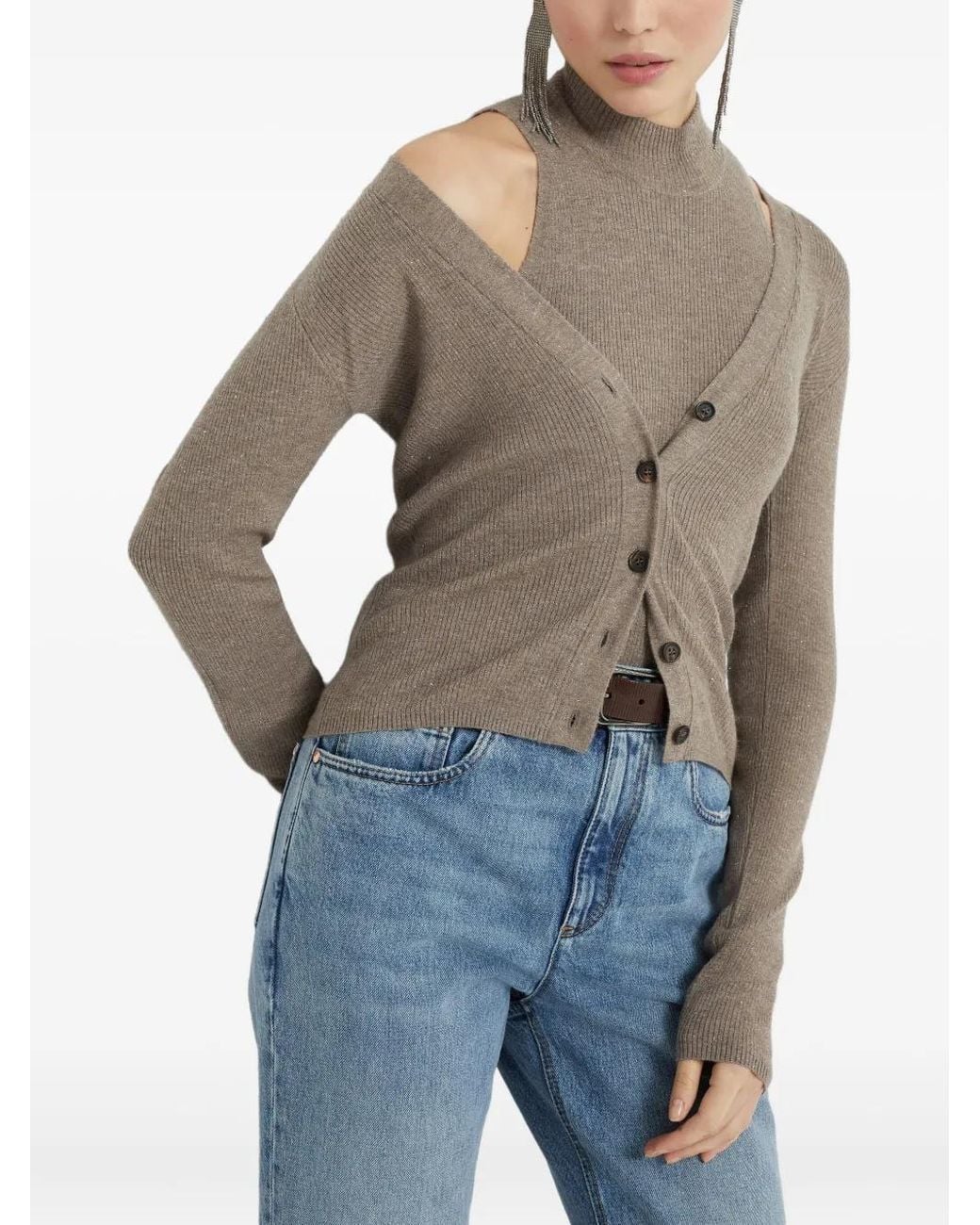 Brunello Cucinelli Gray V-Neck Cardigan